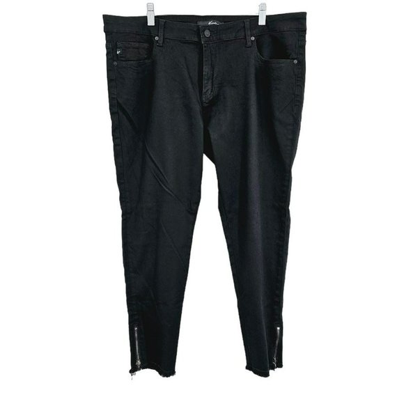 KanCan Mid Rise Zip Cuff Ankle Jeans 3XL 20W Black Raw Hem Crop Plus Stretch New - Picture 10 of 10